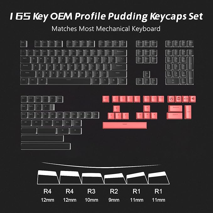 Womier Pudding Keycaps for Mechanical Keyboard 60 65 75 100 Percent - PBT Shine Through Keycaps,165 Keys Key Cap Set, OEM Profile Custom for Cherry MX Switches Mechanical Keyboard, Black/Orange