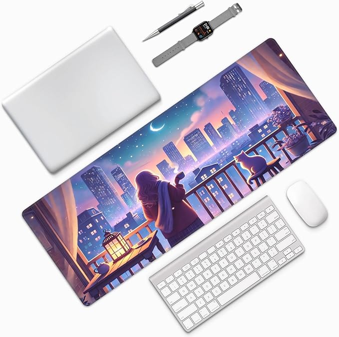 Cute Kawaii Cat Desk Mat Large Gaming Mouse Pad Cute Kawaii Cat Extended Mousepad Big in Laptop Computer Mouse Keyboard Mat for Office Desk Decor 31.5x12 in