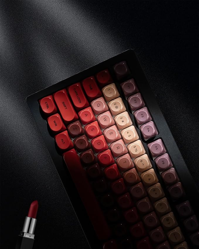 PBT Keycaps, Glossy Red Lipstick Jelly Keycaps MOA Profile, 128 Keys Elegant Cute Custom Key caps for 61/68/84/87/98/100 Cherry Gateron MX Mechanical Keyboards, No Tear & Never Fades