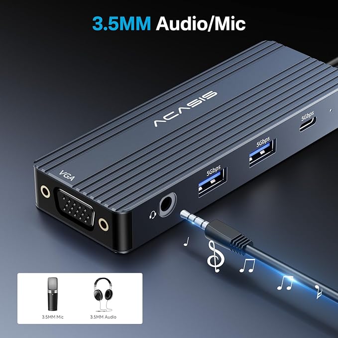 ACASIS USB C Docking Station Dual Monitors,8-in-1 Laptop Docking Station with Dual HDMI +VGA +2 * 5G USB-A/C+3.5MM Audio+PD100W, USB C HUB multiport Adapter for Dell/HP/Lenovo ThinkPad(Gray)