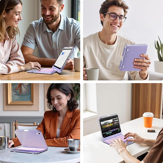 typecase Keyboard Case for iPad mini 7 (2024) & mini 6 (2021) - Wireless Case with Keyboard for iPad mini 7th 6th Generation 8.3" - 11 Colors Backlit Keyboard Cover with Trackpad - Light Purple