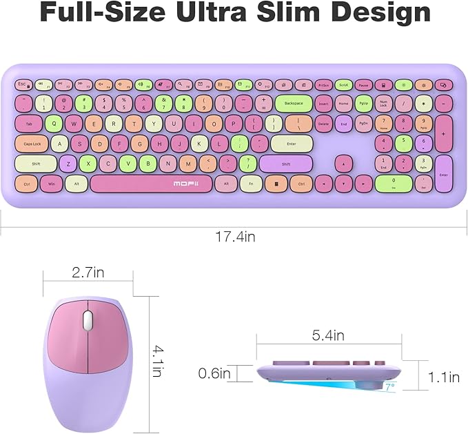 MOFii Wireless Keyboard and Mouse Combo, 2.4G Slim Full-Sized Colorful Keyboard Mouse for PC Desktop Laptops Windows (Purple Colorful)