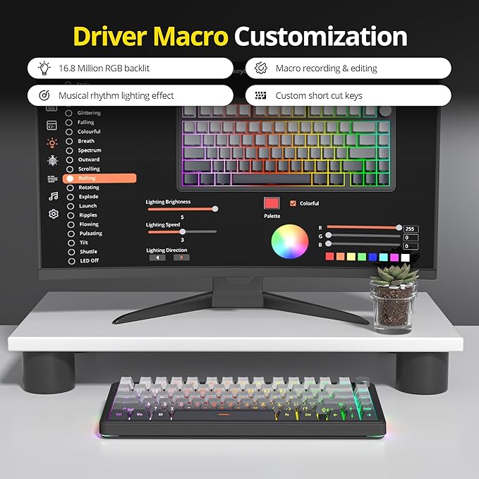 surmen M75 Wireless Mechanical Keyboard,75% Gasket Mounted Gaming Keyboard Pre-lubed Stabilizer with Knob RGB Backlight Hot-Swappable for Mac/Win(MoonNight)
