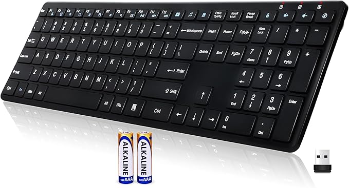 Wireless Keyboard-2.4G USB Ultra Slim Quiet Full Size Matte PC Computer Keyboard,19 Multimedia Keys,Number Pad,Plug&Play,Lag-Free Ergo,Long Battery Life for Desktop,Laptop,Smart TV,MAC,Windows,QWERTY