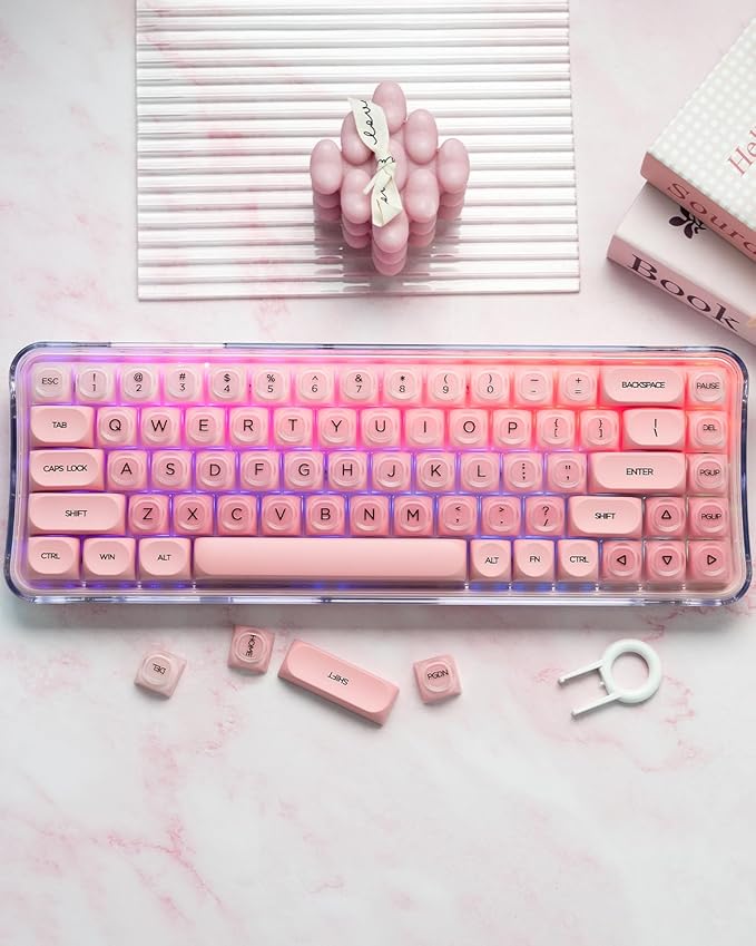 132 Keys PBT Keycaps, Jelly Keycaps Cute Custom Creamy Key caps MOA Profile for 61/68/84/87/98/100 Cherry Gateron MX Mechanical Keyboards, Pink