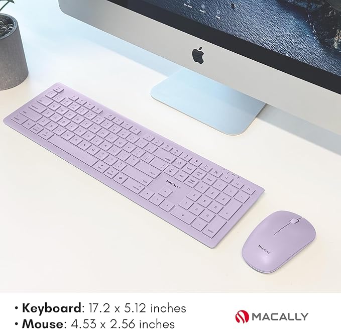 Macally Wireless Keyboard and Mouse Combo for Mac - Compatible Apple Bluetooth Keyboard and Mouse Combo for MacBook Pro/Air, iMac, Mac mini/Pro/Studio (Multi Device, Rechargeable, Emoji Keys, Purple)