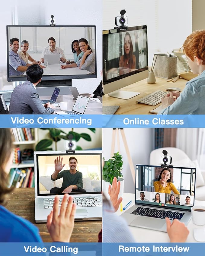 MELCAM 2K Webcam for PC, Web Camera with Microphone, Light, Privacy Cover, Plug and Play Autofocus USB Computer Camera for Laptop, Desktop, PC, Mac, Zoom, Skype, Meeting, Streaming(Black)