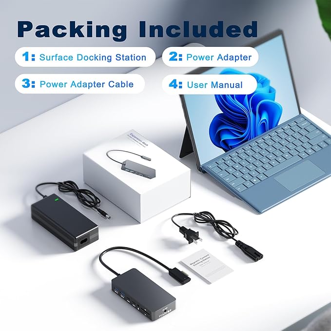 MS Surface Dock Triple Displays 4K@60Hz HDMI+ USB C + DP with 120W Power Adapter,Surface Pro Docking Station for Microsoft Surface Pro 12/11/10/9/8/7,Surface Laptop7/6/5/4/Surface Go