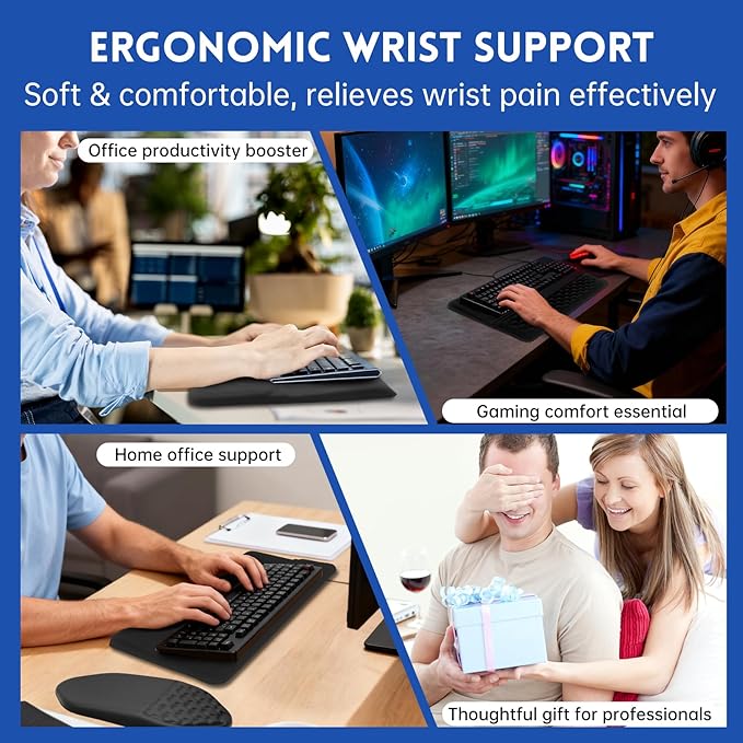 3-in-1 Ergonomic Keyboard Stand Wrist Rest Mouse Pad Set, Tilted Keyboard Riser Holder Support with Non-Slip PU Base, Wrist Rest for Keyboards and Soft Mouse, Pain Relief, Comfort for Office Home