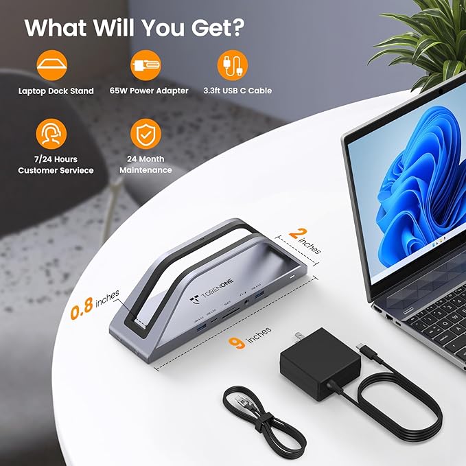 TobenONE 14-in-1 MacBook Pro/Air Docking Station Dual 4K Monitor, Laptop Docking Station Stand for MacBook M1/M2/M3/M4/M5, Driver-Based, USB C Dock with 65W Power Adapter, 2 HDMI,VGA, 5Gbps USB, RJ45