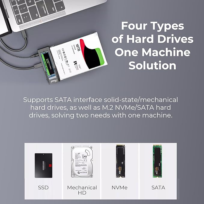 Rosewill NVME to 2.5'' 3.5'' Offline Clone Enclosure, M.2 to SATA SSD HDD Cloner, USB-C Type-C Max 10Gbps Standalone Clone Duplicator - RS-NS-CL