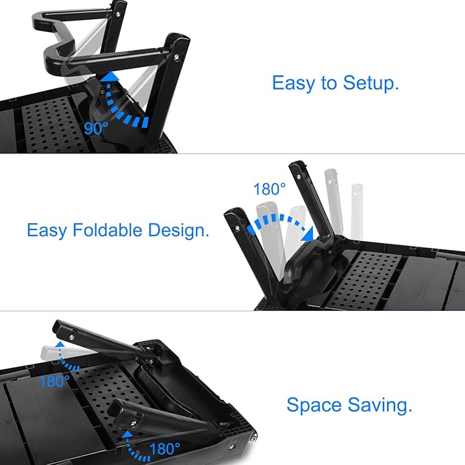 Moclever Laptop Bed Stand β Adjustable Laptop Table with Cooling Fan, Foldable Laptop Desk with USB Hub, LED Light & Storage β Multi-Functional Computer Tray for Bed, Sofa, Home, and Office