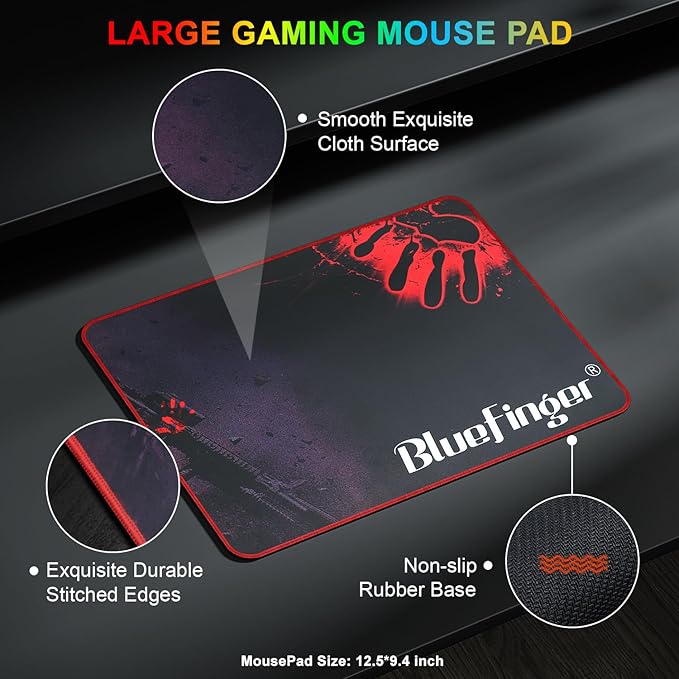 BlueFinger RGB 87 Keys Gaming Keyboard and Backlit Mouse Combo, USB Wired Rainbow Keyboard, Gaming Keyboard Set for Laptop PC Computer Game and Work(Gray & Black)