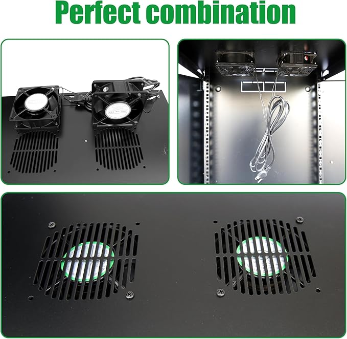 18U Server Cabinet Wall Mount Rack Enclosure with Caster Wheels 2 Server Fans Locking Grid Gate Removable Side Panels 19" Network Cabinet 15-18.5" Installation Depth Heavy-Duty Frame (37INCH, 18U)