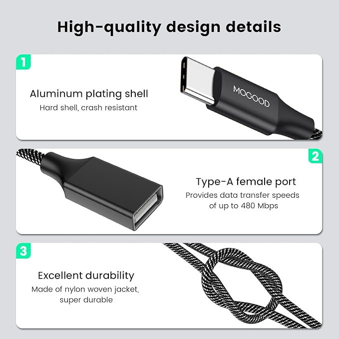USB C Male to Three USB Female Cable Adapter, Type C to 3 Type A 2.0 Port Splitter Dongle Cord Converter Connector Multiple Multi Hub for MacBook, iPad Pro Air, Microsoft Surface Go, PC, Laptop