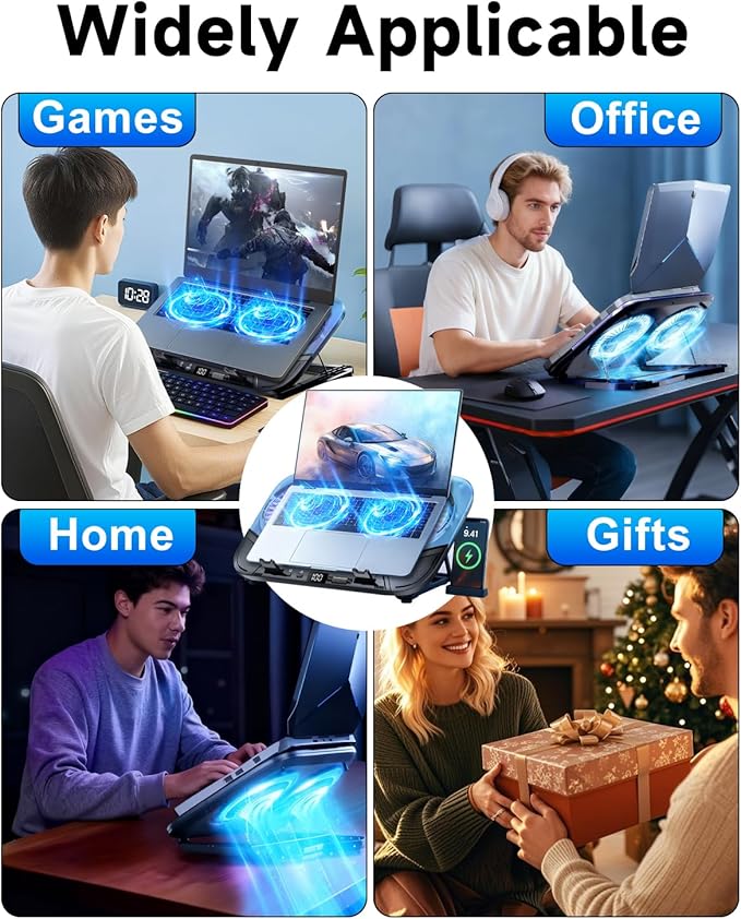 Upgraded Laptop Cooling Pad with Dual TEC Cooler, Gaming Laptop Cooler, 2 Powerful Turbo Fans, Fast Cooling Laptop 12-21in, 5 Height Stands, 100 Gear Speed Adjust, LCD Screen, RGB, Phone Holder