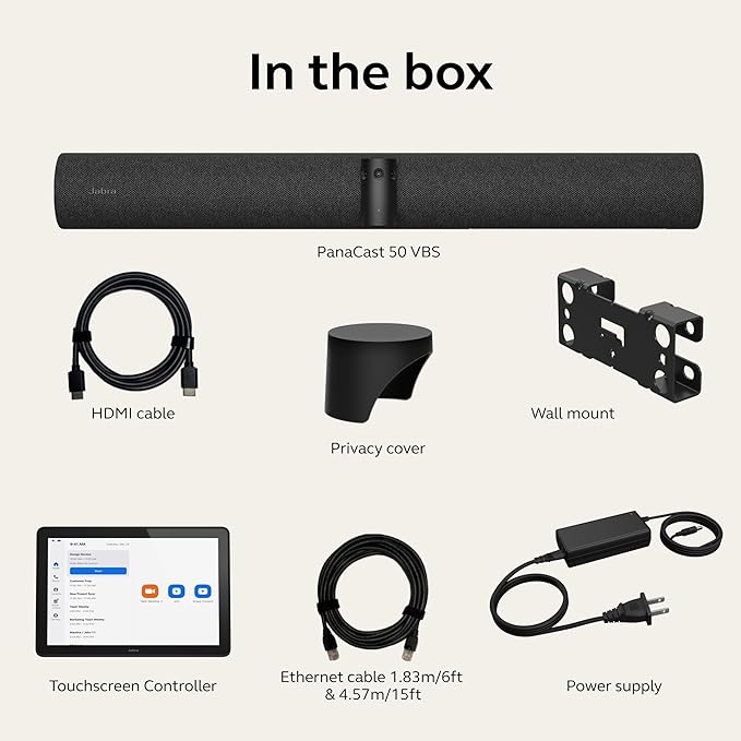 Jabra PanaCast 50 Video Bar System - All-in-one Meeting Room Solution, Audio bar, 180° Full-Room Webcam, Intelligent AI-Enabled Features, and PanaCast Control Touchscreen - Zoom Certified - Black