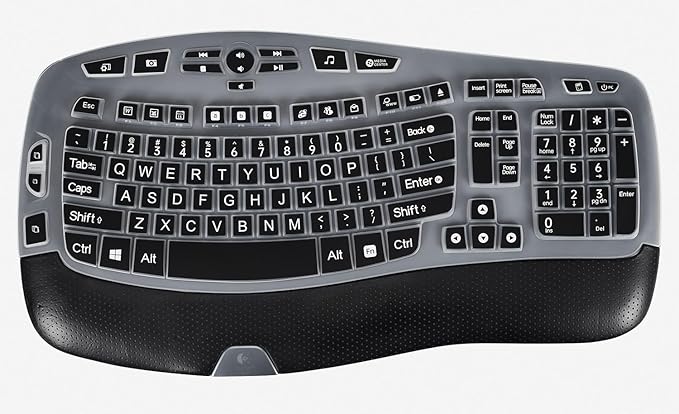 CaseBuy Keyboard Cover with Large Letters Compatible with Logitech K350 MK550 MK570 Wireless Wave Ergonomic Keyboard Protector with Oversized Print Letters -Black