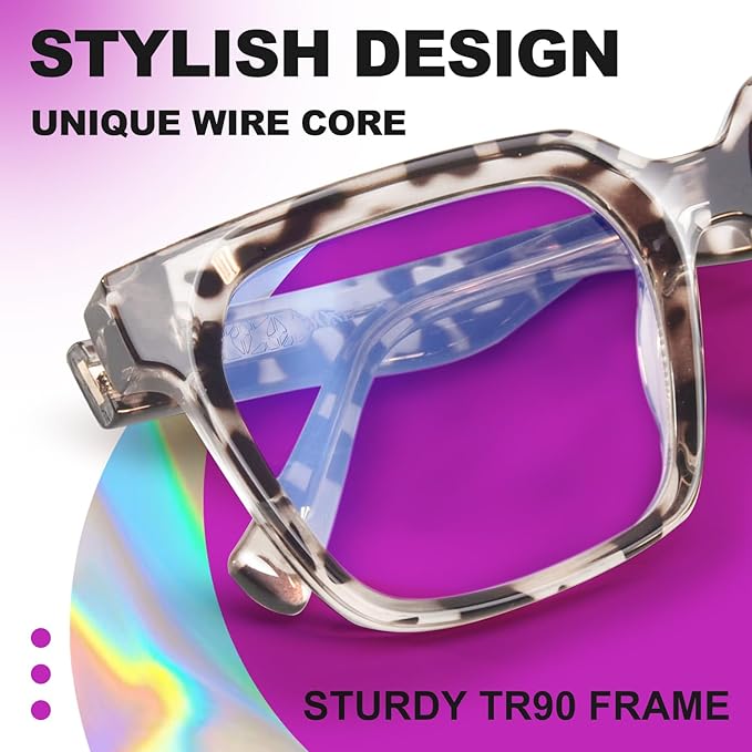 VISOONE Rectangle TR90 Blue Light Blocking Glasses Computer Eyewear with Preppy Look for Women and Men Cougar