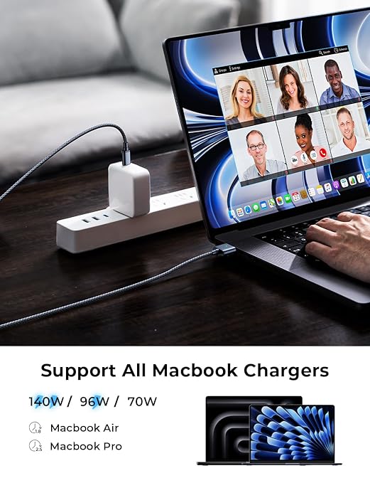 LISEN Macbook Magsafe Charger (6.6FT) for M4/M3/M2 MacBook Pro Air Charger, 140W USB-C to Magnetic Safe 3 Cable for Pro (16"/14" 2025, 2024, 2023, 2021) Air (15''/13'' 2025, 2024, 2023, 2022) Midnight