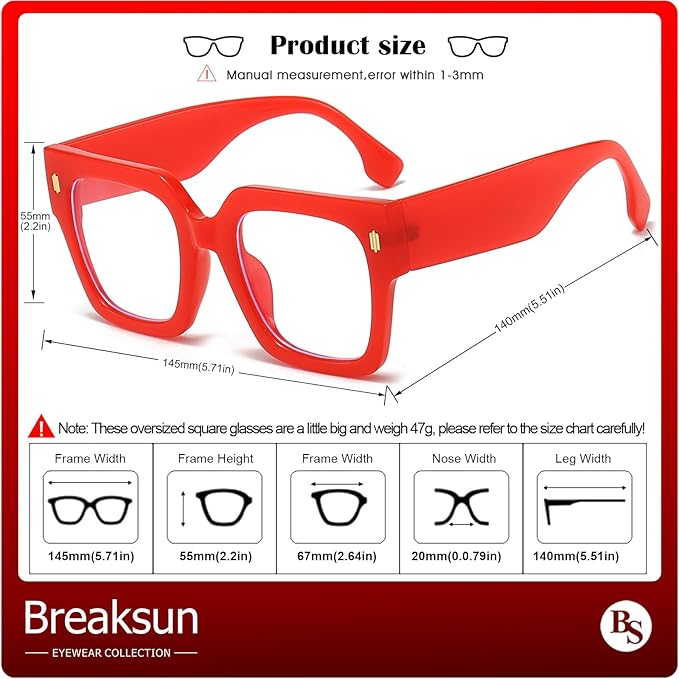 Fashion Oversized Blue Light Blocking Glasses for Women Men Trendy Big Square Frame Computer Eyeglasses