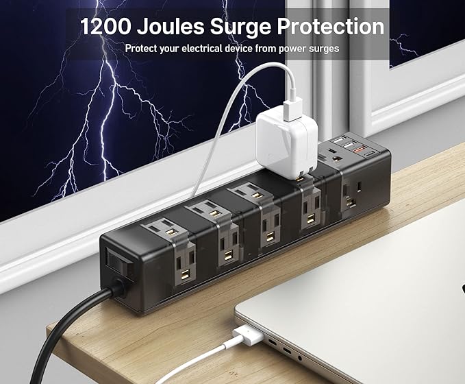 CCCEI Standing Desk Clamp Power Strip with 15 Outlets, Black Desktop Edge Mount Surge Protector Outlet, Fast Charging USB-A and 45W USB-C Ports, 15 FT Flat Plug, Black Fit 1.6 inch Table top.