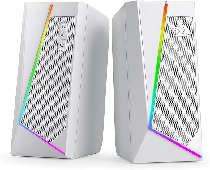 Redragon GS520 RGB Desktop Speakers, 2.0 Channel PC Computer Stereo Speaker with 6 Colorful LED Modes, Enhanced Sound and Easy-Access Volume Control, USB Powered w/ 3.5mm Cable, White