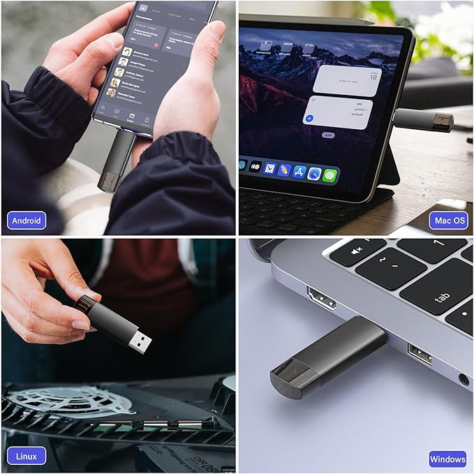 64GB USB C Flash Drive Dual USB 3.0 Flash Drive Type C + USB A Portable Type-C Flash Drive 2-in-1 USB-C Thumb Drive for Smartphone Tablet Computer Mac iPhone Black (2 Pack)