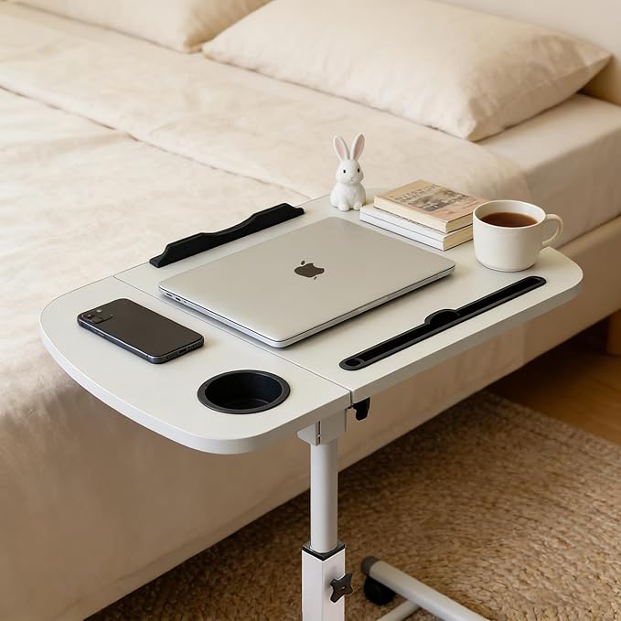 Laptop Table for Couch,Height Adjustable Moving Desk with Wheels & Overbed Tables, Mobile Rolling Computer Cart as Hospital Bed Table for Home Use