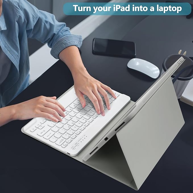 TQQ for iPad Air 13-inch (M4/M3/M2, 2026/2025/2024) & Pro 12.9 inch Case with Keyboard, Keyboard case for 12.9-inch iPad Pro 6th/5th Gen - with Pencil Holder for iPad Air 13-inch 2026 (Gray)