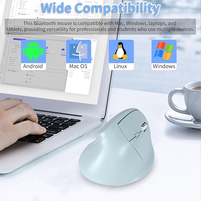 Bluetooth Wireless Vertical Mouse - Ergonomic Design, Rechargeable with Type-C, Silent Operation for Office and Home Use, Ideal for Professionals & Students (Green)