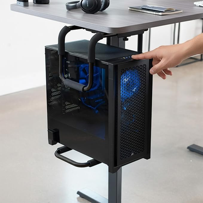 VIVO X-Large Heavy Duty Adjustable Under-Desk Mount, Home and Office Computer CPU Tower Stand with Secure Locking, Holds up to 66 lbs, Black, MOUNT-PC04B-L