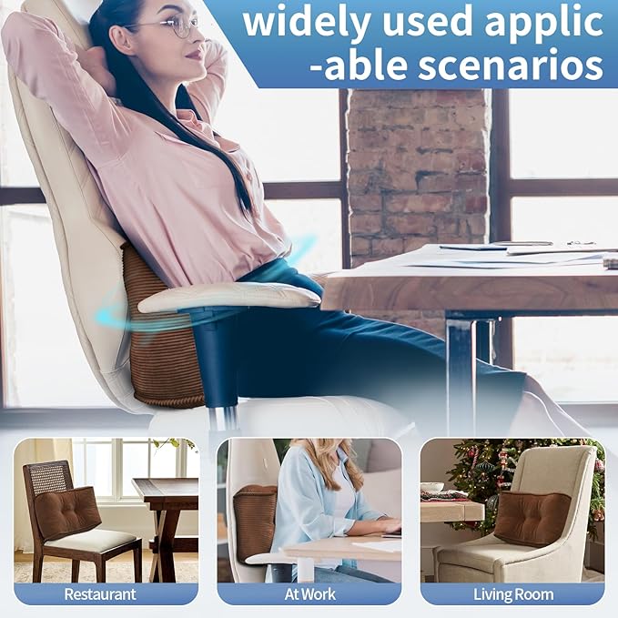 Lumbar Support Pillow for Office Chairs, Bite-Size Natural Latex Foam Back Support Pillow for Lower Back Pain Relief, Soft & Support Corduroy Desk Chair Cushion, M, Brown
