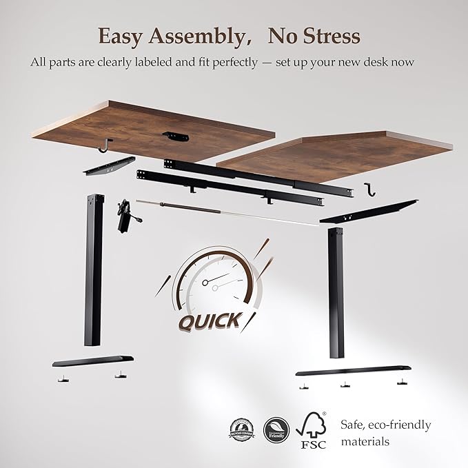 Klicelor 55 Inch L Shaped Standing Desk, Adjustable Height Corner Desk for Home Office Workstation, Sit Stand Desk with Two-Piece Desktop, Rustic Brown