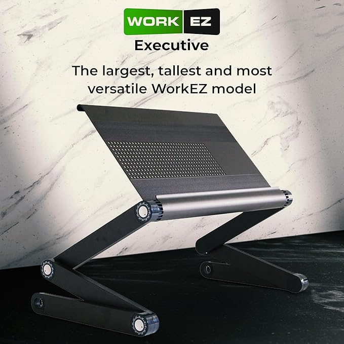 WorkEZ Executive Adjustable Laptop Stand for Desk, Adjustable Height Foldable Aluminum Computer Stand, Cooling Laptop Holder, Notebook Computer Riser for Desk, Black