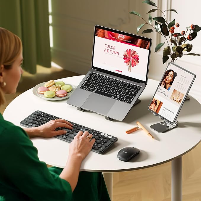 seenda Wireless Bluetooth Keyboard and Mouse Combo, COE202 Round Cute Keycaps, 3 Multi-Device Connection, Full Size Wireless Keyboard Compatible for PC/Laptop/Mac/MacBook/iPad/Tablet, Black