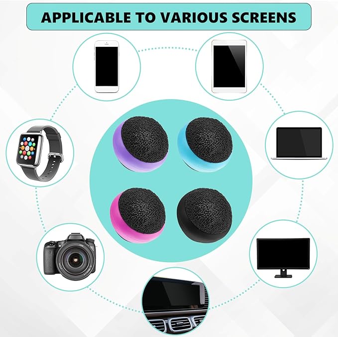 Suclain 4 Pack Touch Screen Cleaner Balls Phone Cleaning Ball Microfiber Touch Car Screen Glass Cleaner for Easter Computer Laptop Phone Monitor(Black, Blue, Rose Red, Purple)