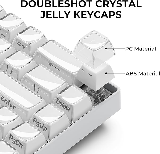 XVX White Keycaps, Crystal Jelly Keyboard Key caps OEM Profile Side Printed Keycap Set Compatible with 61/68/84/87/98/100 ANSI Layout MX Switches Mechanical Keyboard