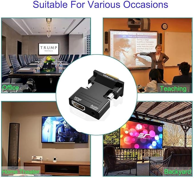 HDMI to VGA Adapter, HD 1080P Audio Video Converter with 3.5mm Jack,Gold-Plated Connector (Female to Male) for Computers,desktops,laptops,PCs,Monitors,projectors,HDTVs,Raspberry Pi,Roku,Xbox,etc