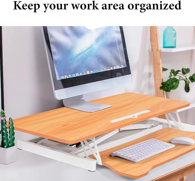 37" Desk Converter, Height Adjustable Stand Up Desk Converter, 2 Monitor Standing, Sit to Stand, Quick Sit to Tabletop, Riser Workstation with Wide Keyboard Tray