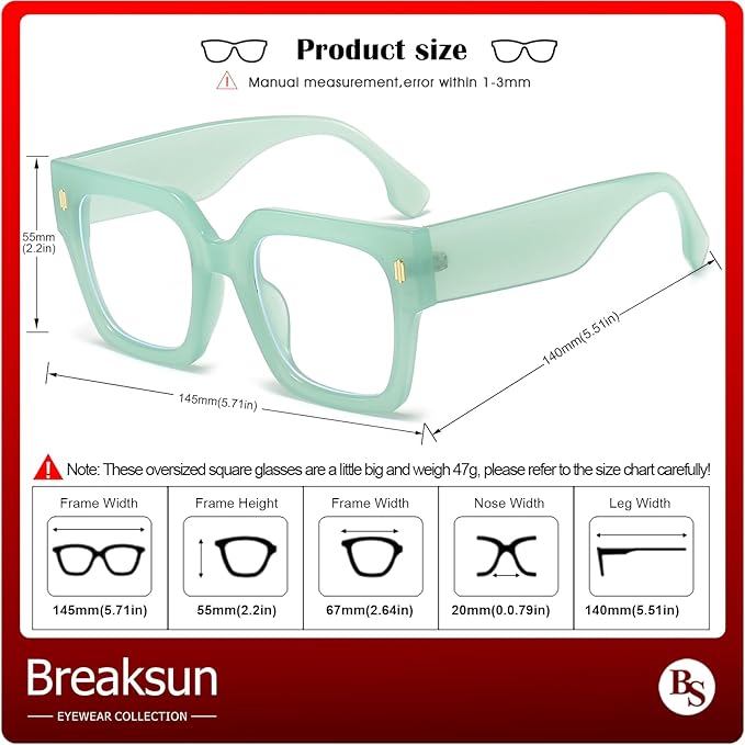 Fashion Oversized Blue Light Blocking Glasses for Women Men Trendy Big Square Frame Computer Eyeglasses