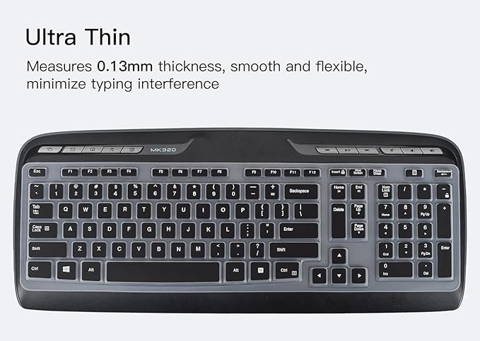 Keyboard Cover for Logitech MK320 K330 MK335 Wireless Keyboard, Waterproof Silicone Keyboard Protector for Logitech MK320 MK335, Black