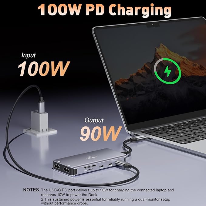 USB C Docking Station Dual Monitor, 10 in 1 USB C Hub Multiport Adapter, 4K HDMI Port, 100W PD, SD/Micro, USB-C 3.0, USB-A 3.0/2.0, Laptop Dock Station for Mac/HP/Dell XPS/Lenovo Laptop