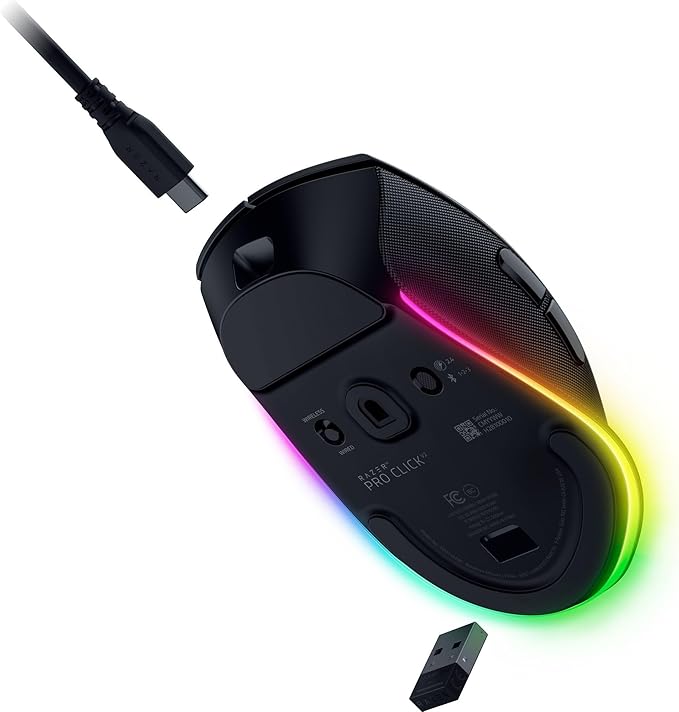 Razer Pro Click V2 Wireless Mouse: Right-Handed Ergonomic Design with Thumb Rest - AI Prompt - Long Battery Life - Multi Device Connectivity via 2.4GHz, Bluetooth, or USB C Wired Mode - Chroma RGB