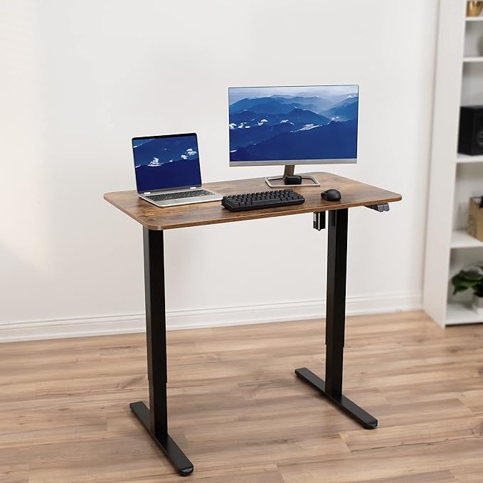 VIVO Electric Height Adjustable 40 x 24 inch Stand Up Desk, Standing Workstation with 2 Button Controller, Rustic Vintage Brown Table Top, Black Frame, DESK-EP40TN