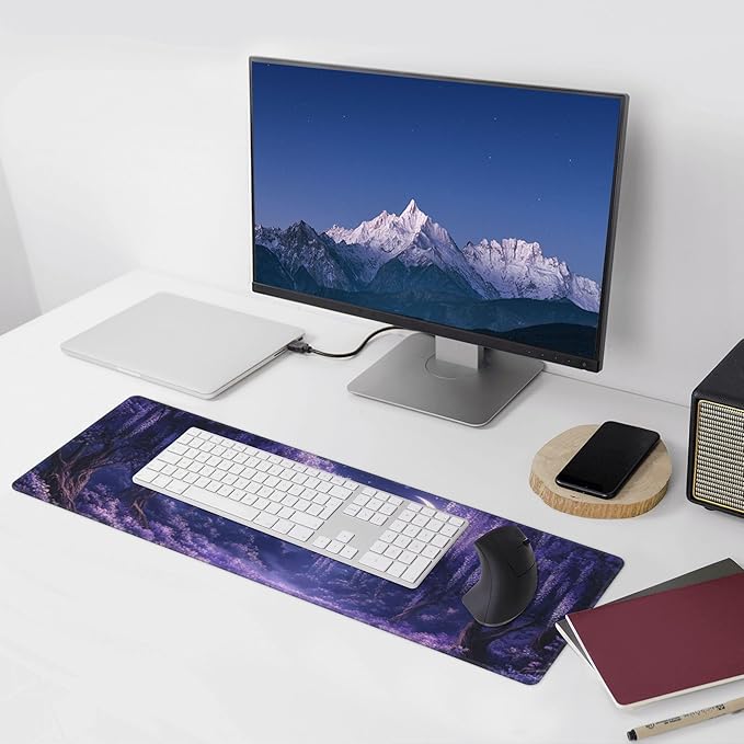 Purple Forest Desk Mat Large Gaming Mouse Pad Fantasy Forest Extended Mousepad Big in Laptop Computer Mouse Keyboard Mat for Office Desk Decor 31.5x12 in