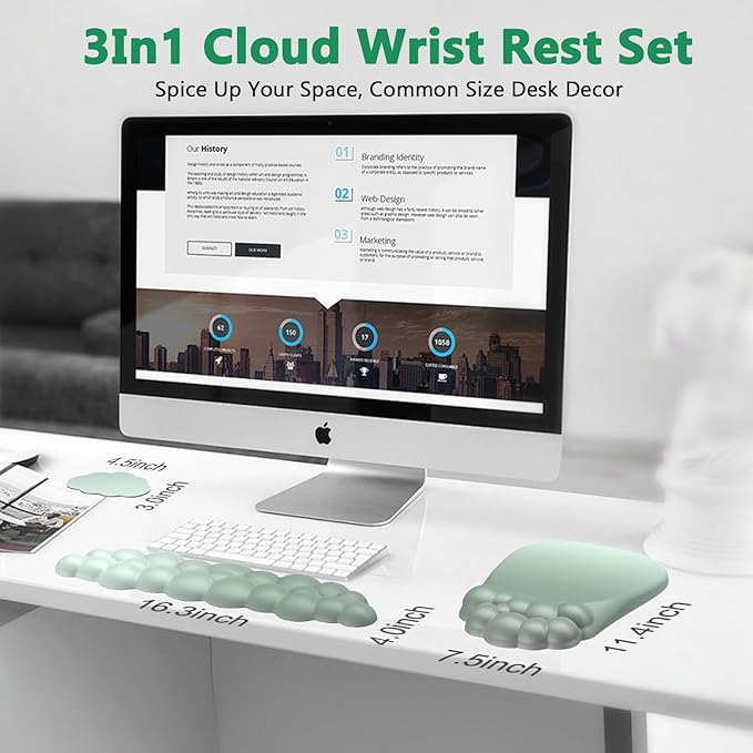 AKIT Bubble Massage Ergonomic Mouse Pad with Wrist Rest for Computer Keyboard Cloud Wrist Rest Keyboard Pad and Cute Mouse Pad with Wrist Support, Soft Green Mousepad Gaming Mouse Pads for Desk Office