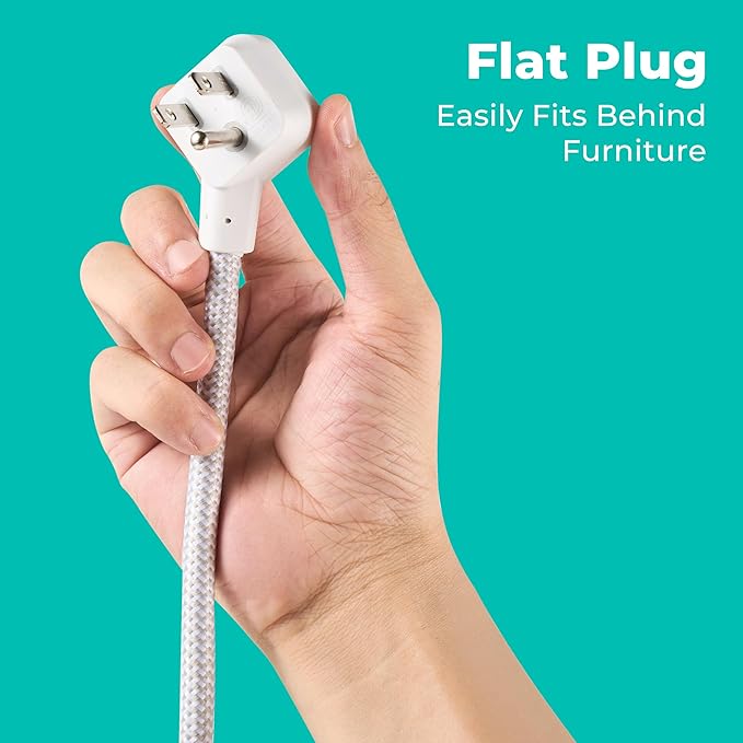 KMC 2-Outlet Mini Surge Protector Power Strip, 1 USB-C & 2 USB-A Ports, 245J Surge Protection, 5ft Braided Cord, 3-Prong Low-Profile Flat Plug, UL/ETL Certified, White