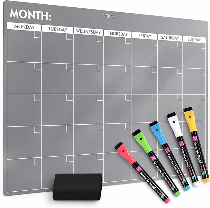 Fridge Calendar Acrylic 17x12โ, Start Monday | Magnetic Calendar for Refrigerator | Acrylic Dry Erase Whiteboard Calendar for Fridge | Family Schedule Board with 5 Markers & Eraser by Freedom Mastery