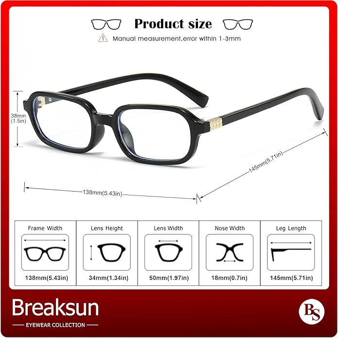 Retro Rectangle Glasses for Women Men Small Square Blue Light Blocking Glasses Vintage Eyeglasses